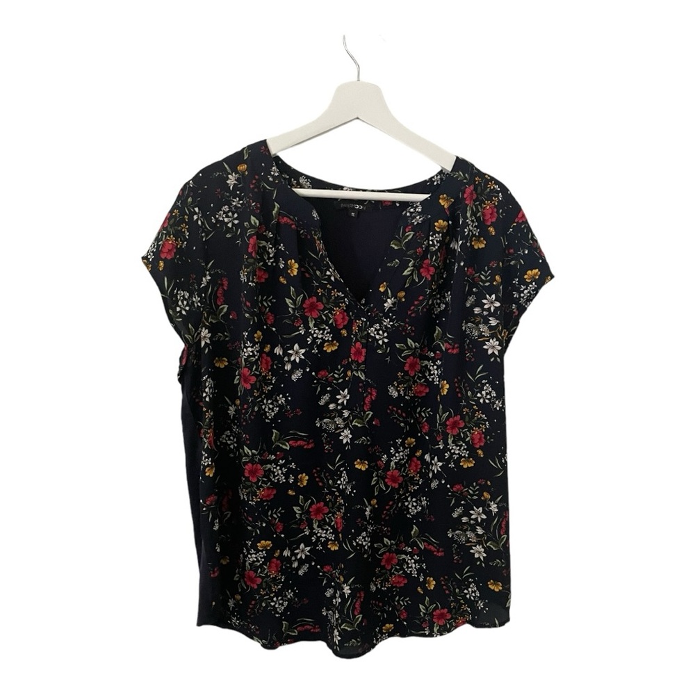 Papermoon Reece Blouse Womens Size 1X Blue Floral V-Neck Popover